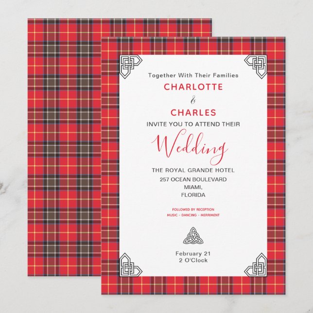 Scottish Tartan Plaid Celtic Symbols Wedding Invitation (Front/Back)
