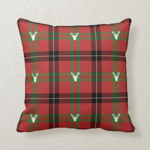 Scottish Tartan Plaid & Deer Holiday Pillow