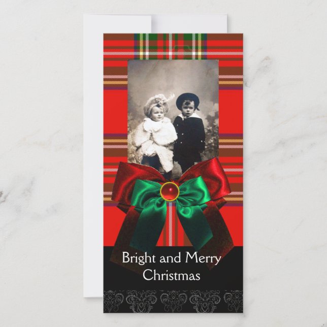 SCOTTISH TARTAN,RED GREEN BOWS XMAS PHOTO TEMPLATE (Front)