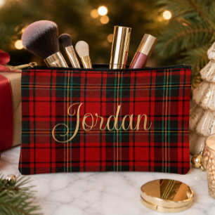 Scottish Tartan Red Heritage Customisable Name Accessory Pouch