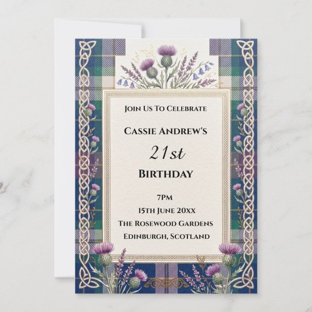 Scottish Tartan & Thistle 21st Birthday Invitation (Front)