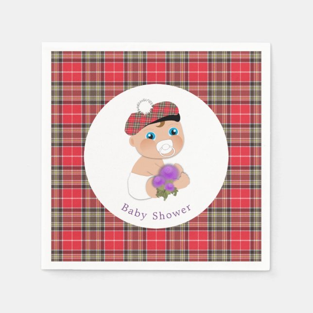 Scottish Tartan |Thistle Baby Shower Personalised Napkin (Front)