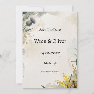 Scottish Tartan Thistle Floral Save the Date Card