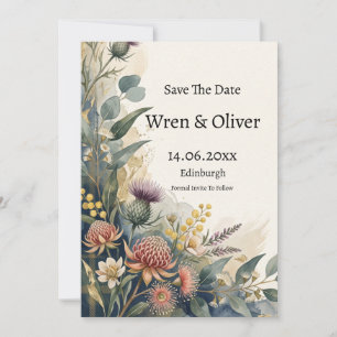 Scottish Tartan Thistle Floral Save the Date Card