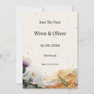 Scottish Tartan Thistle Floral Save the Date Card