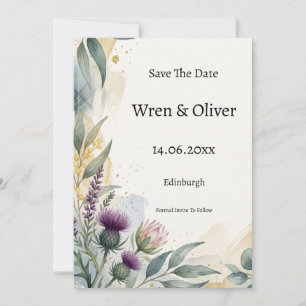 Scottish Tartan Thistle Floral Save the Date Card