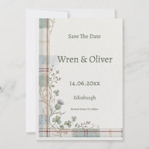 Scottish Tartan Thistle Floral Save the Date Card