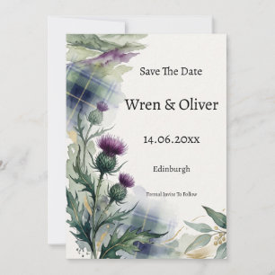Scottish Tartan Thistle Floral Save the Date Card