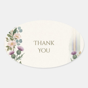 Scottish Tartan Thistle Floral Thank You Sticker