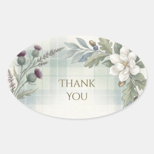 Scottish Tartan Thistle Floral Thank You Sticker