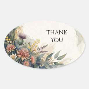 Scottish Tartan Thistle Floral Thank You Sticker