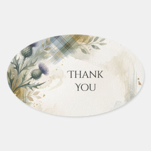 Scottish Tartan Thistle Floral Thank You Sticker