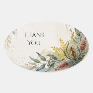 Scottish Tartan Thistle Floral Thank You Sticker