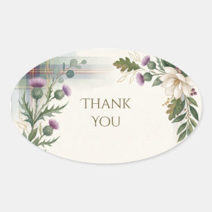 Scottish Tartan Thistle Floral Thank You Sticker