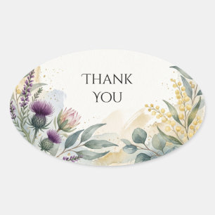 Scottish Tartan Thistle Floral Thank You Sticker
