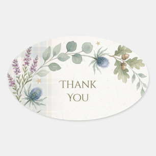 Scottish Tartan Thistle Floral Thank You Sticker