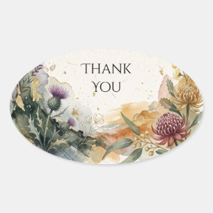Scottish Tartan Thistle Floral Thank You Sticker