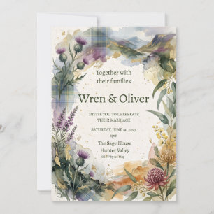 Scottish Tartan Thistle Floral Wedding Invitation