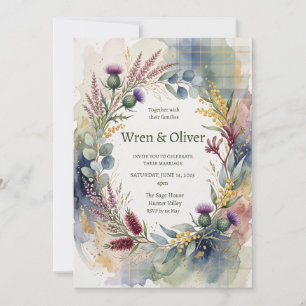 Scottish Tartan Thistle Floral Wedding Invitation
