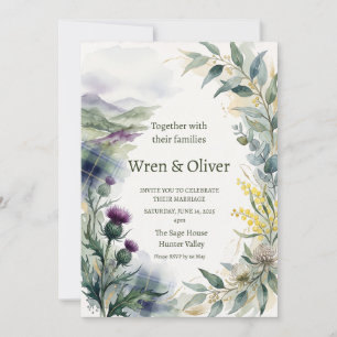 Scottish Tartan Thistle Floral Wedding Invitation