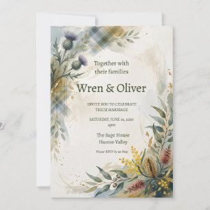 Scottish Tartan Thistle Floral Wedding Invitation