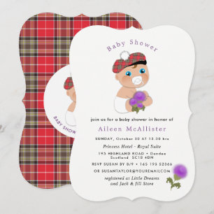 Scottish Tartan Thistle Flower Cute Baby Shower Invitation
