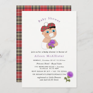 Scottish Tartan Thistle Flower Cute Baby Shower Invitation