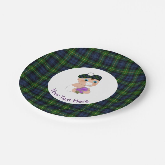 Scottish Tartan Thistle Flower Cute Baby Shower Paper Plate (Angled)