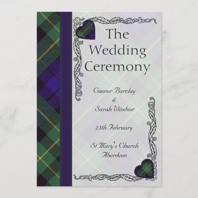 Scottish Tartan Wedding program - Barclay Programme (Front)