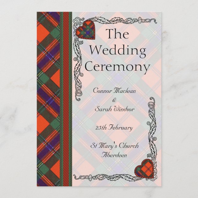 Scottish Tartan Wedding program - Maclean of Duart Programme (Front)