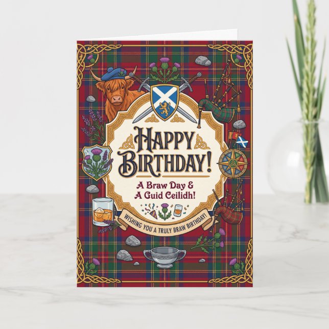 Scottish Tartan Whisky Birthday Card (Front)