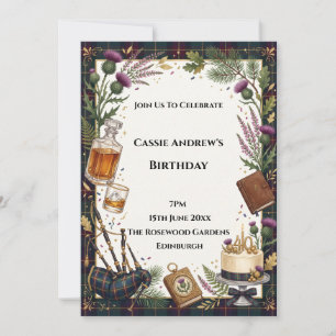 Scottish Tartan Whisky & Cigar 40th Birthday Invit Invitation