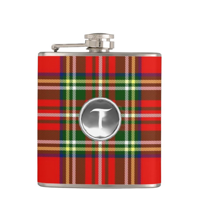 SCOTTISH TARTAN WHITE GEMSTONE MONOGRAM HIP FLASK (Front)