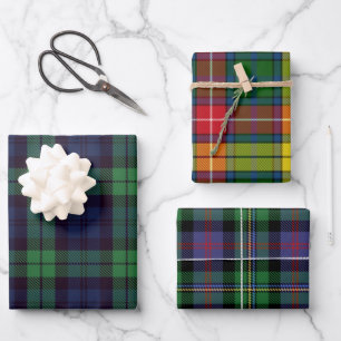 Scottish Tartans Black Watch, Malcolm, Buchanan Wrapping Paper Sheet