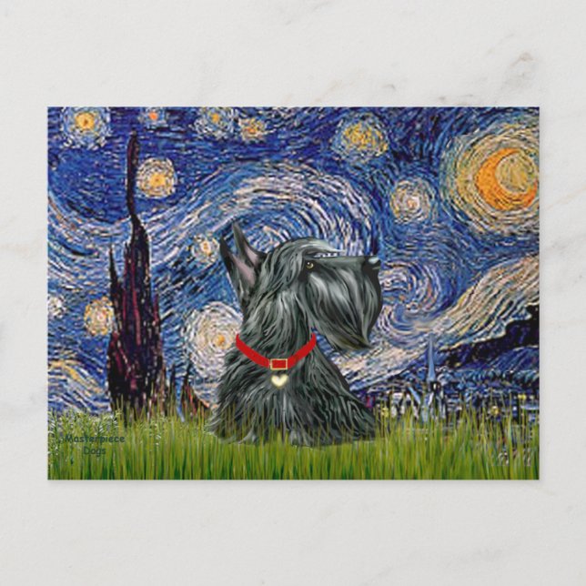 Scottish Terrier 12c -Starry Night Postcard (Front)