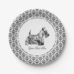 Scottish Terrier and Floral Personalise Paper Plate