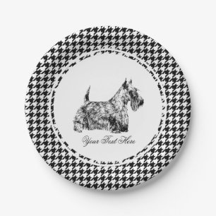 Scottish Terrier and Houndstooth Personalise Paper Plate