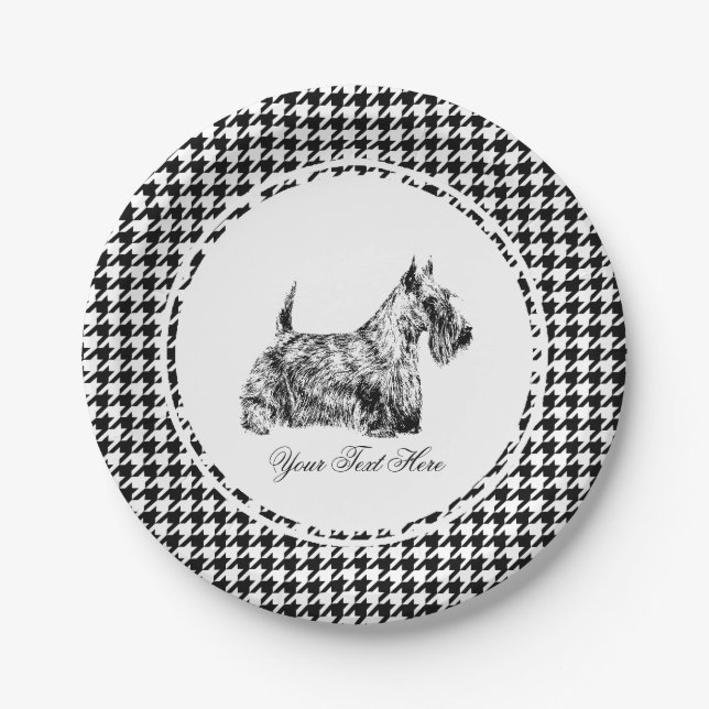 Scottish Terrier and Houndstooth Personalise Paper Plate (Front)