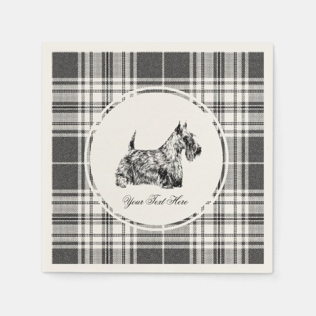 Scottish Terrier and Plaid Personalise Napkin (Front)