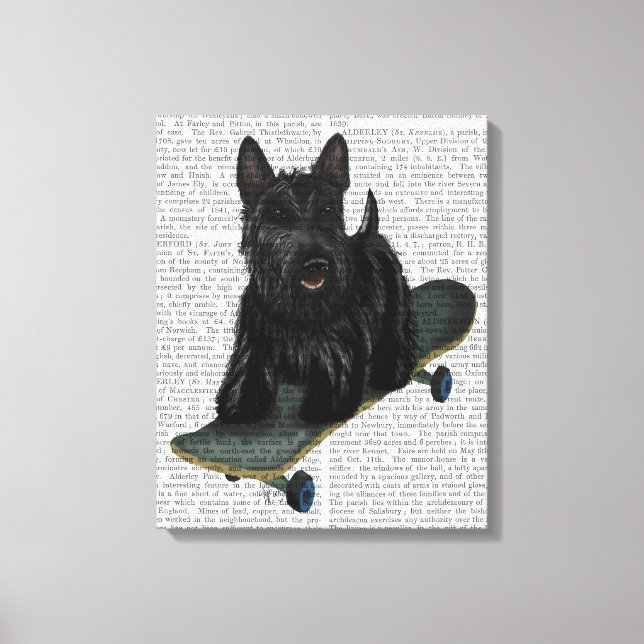Scottish Terrier and Skateboard Canvas Print (Front)