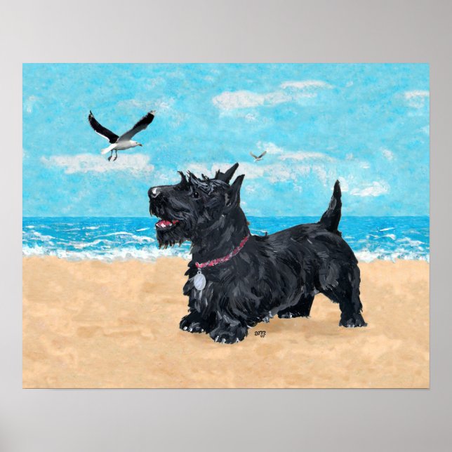 Scottish Terrier at the Beach Poster (Front)