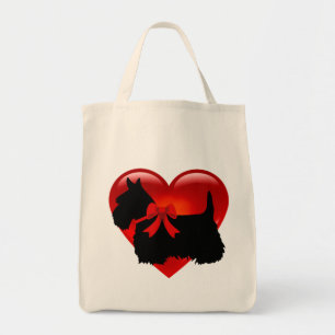 Scottish Terrier black, cletic braid, red heart Tote Bag