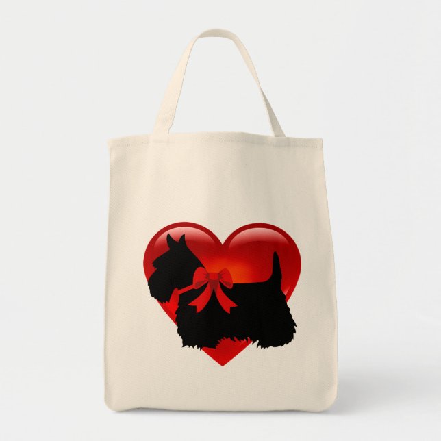 Scottish Terrier black, cletic braid, red heart Tote Bag (Front)