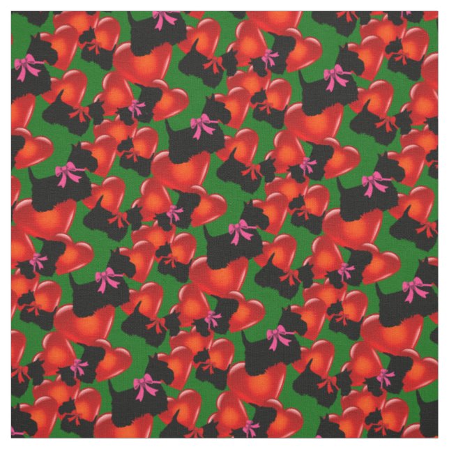 Scottish Terrier black, hearts, red/pink bow Fabric (Swatch)