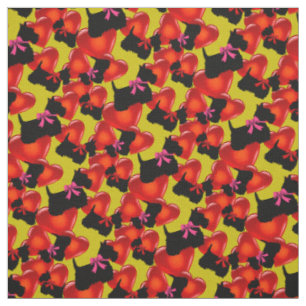 Scottish Terrier black, hearts, red/pink bow Fabric