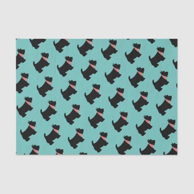 Scottish Terrier Black Scottie Dog Red Scarf Teal Tissue Paper (Front)