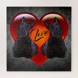 Scottish Terrier black sihouette heart/676 piece Jigsaw Puzzle