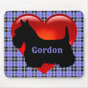 Scottish Terrier black silhouette, blue plaid Mouse Mat
