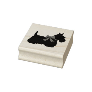 Scottish Terrier, black silhouette/bow terrier dog Rubber Stamp