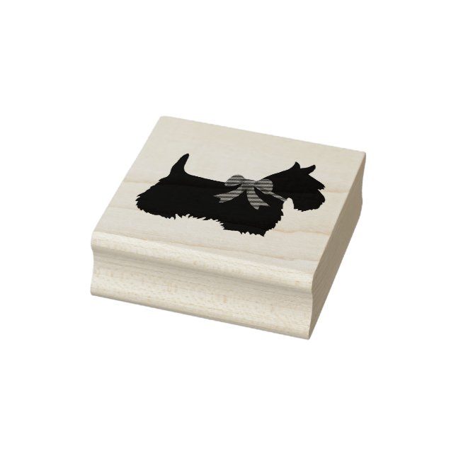 Scottish Terrier, black silhouette/bow terrier dog Rubber Stamp (Stamp)